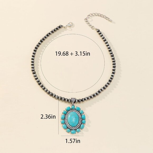 4 PCS Western Turquoise Jewelry for Women Boho Vintage Navajo Pearl Necklace Ear - Picture 7 of 8